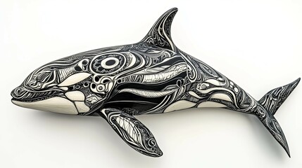 Obraz premium Orca Sculpture: Intricate Black and White Ink Design