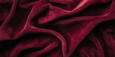 Deep Maroon Velvet Fabric Texture with Soft Draping and Rich Color Tones for Elegant Backgrounds