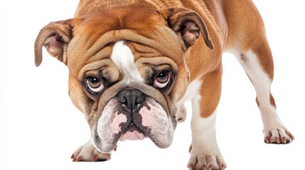 Fototapeta premium Bulldog Portrait on Clean White Backdrop with Natural Studio Lighting