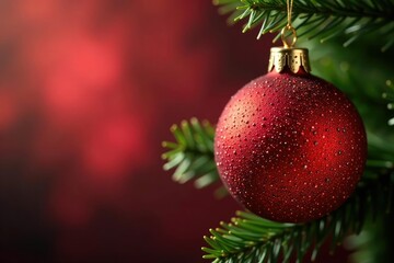 Obraz premium Sparkling red glass ornament with a metallic sheen, ornament, hanging, festive