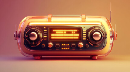 Fototapeta premium A 3D vector illustration of a vintage radio, symbolizing music, news, and entertainment. The design showcases classic retro details, including dials, speaker grilles, and an antenna, with realistic 