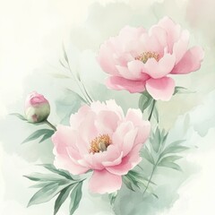 Delicate Pink Peonies in Watercolor Style (1)