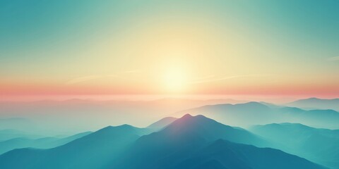 Fototapeta premium Mountain Peaks Emerging into Dawn Light Landscape Serenity Dreamscape View Gradient Soft Light Pastel