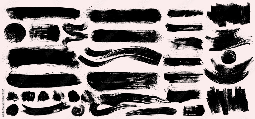 Poster paintbrush grunge design elements set. black dotwork grain texture, charcoal splashes. brush strokes