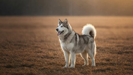 beautiful grey dog standing in the centre of the frame
