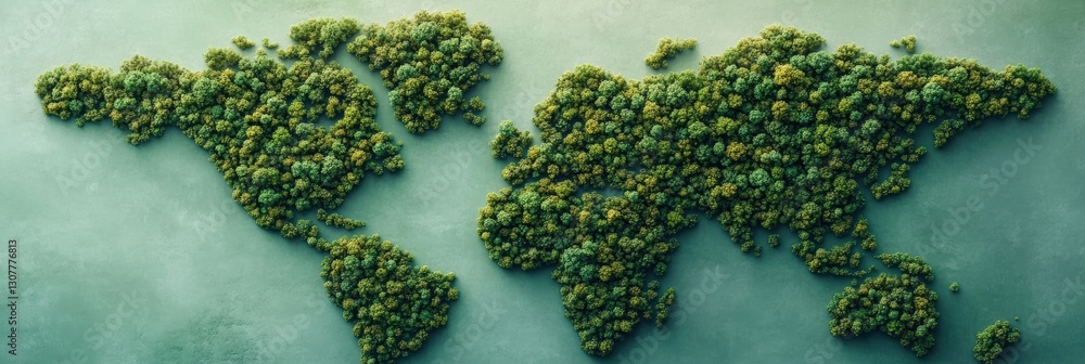 Poster world map created from lush green trees illustrating global unity with nature