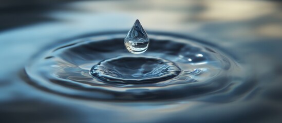 Water Drop Producing Ripples on Calm Surface in Soft Light