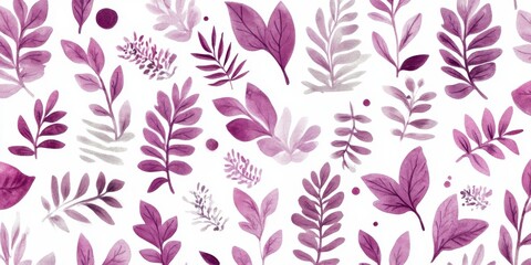 Fototapeta premium Watercolor Foliage Pattern of Delicate Purple Plants and Leaves for Decor and Artistic Design
