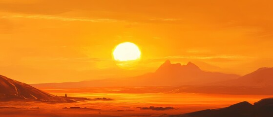 Majestic Sunset Over Mountains in Vibrant Golden Hues