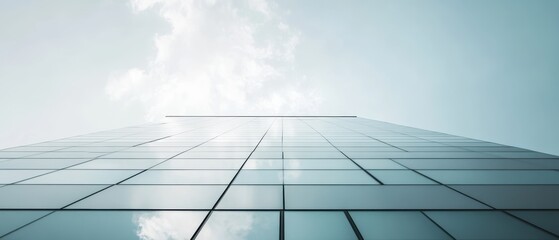 Obraz premium Modern Glass Building Reaching Into the Clear Blue Sky Above