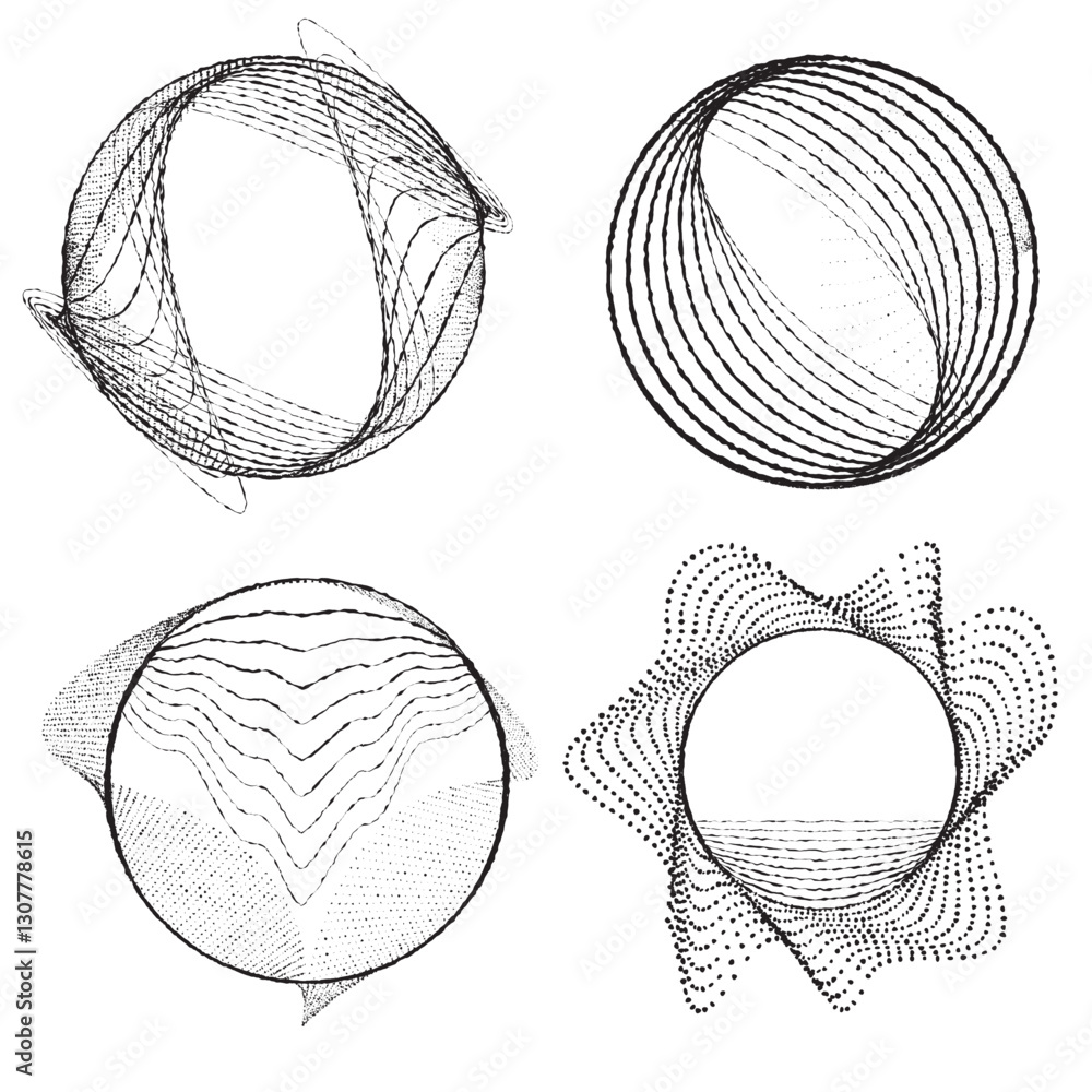 Poster rough lines in circle form . rotate rounded shape vector illustration .rotating circles form a ring.