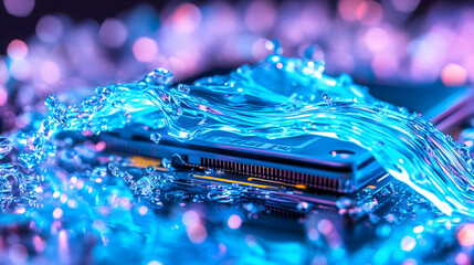 Liquid-Cooled CPU Neon-lit tech, futuristic design
