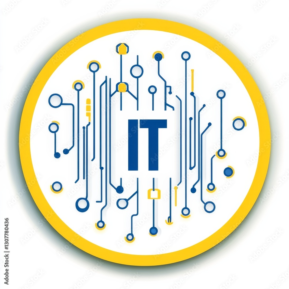 Leinwandbilder it connection: abstract network design with blue circuits and yellow accents on a white background
