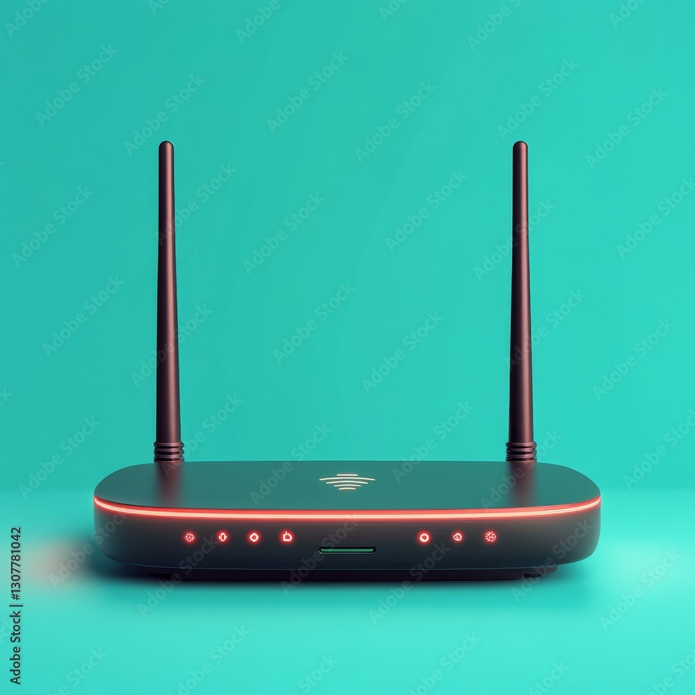 Aufkleber sleek black wireless router with glowing red indicators against a minimalist teal background for hig