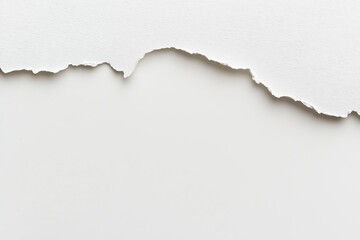 Close-up of a torn white paper edge with an irregular shape, creating a minimalist abstract background for creative projects

