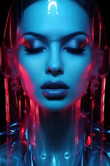Artificial woman in neon lights
