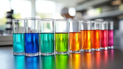 Rainbow Spectrum: Vibrant Colored Liquids in Glassware
