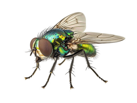 Isolated shiny green bottle fly macro