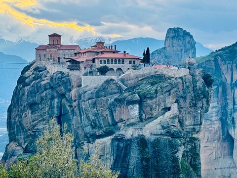 monastery on a cliff in meteora, kalambaka, greece