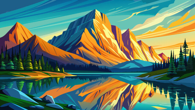 Reflection of Mount Fitzwilliam on Yellowhead Lake in the Canadian Rockies, British Columbia, Canada
