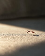 Obraz premium Ant Walking on a Surface Under Natural Light with Shadow