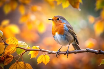 Fototapeta premium Small Bird Perched on Autumn-Colored Branch 