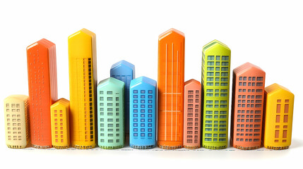 Colorful city models on white background