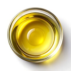 Clear Glass Bowl with Yellow Oil on White Surface