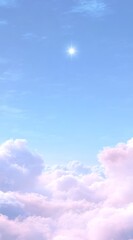 Fototapeta premium Background of a blue sky with clouds and a bright star in the distance. Star stands out in a clear blue sky in a serene and tranquil atmosphere.