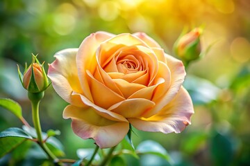 A yellow rose blossom, a floral gift of summer beauty against a green garden backdrop