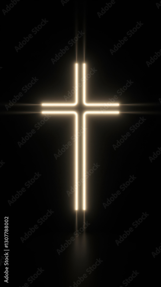 Poster illuminated cross standing against a dark background with bokeh lights.
