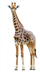 Obraz premium Giraffe stands tall in a pristine environment showcasing its unique patterns and graceful stature