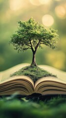Tree Growing from Open Book Concept of Nature and Learning