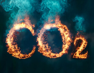Rauchschwaden, die die Buchstaben CO2 bilden, symbolisieren die sch&auml;dlichen Kohlendioxidemissionen, die zur Luftverschmutzung und zur eskalierenden globalen Erw&auml;rmungskrise beitragen., generated Image