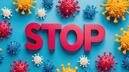 Stop the spread of viruses colorful awareness campaign digital art modern concept bright background