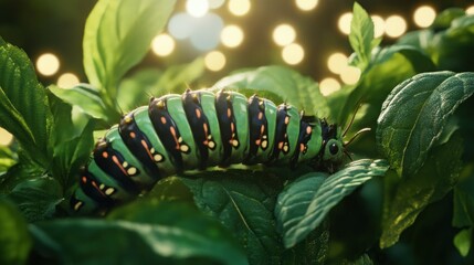 Night Crawler on Lush Green Leaves