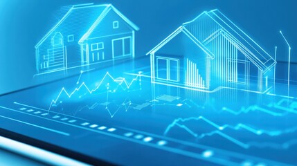 Analyzing real estate trends digital landscape infographic data virtual environment aerial view future insights