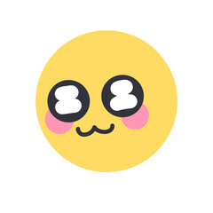 A cute, kawaii-style yellow emoji with sparkling eyes, pink blush, and a small, happy mouth. The design conveys excitement, admiration, or adoration in a cartoonish style.