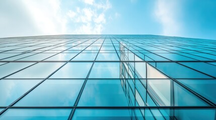 Glass Facade of a Modern High-Rise Building Against the Sky