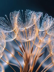 Dandelion Seeds Adorned with Dewdrops Sparkling in the Soft Morning Light, A Delicate Natural Scene