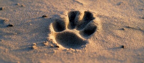 Paw Print Embedded in Soft Golden Sand at Sunset Glow