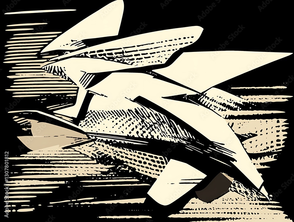 Poster dynamic monochrome composition with geometric and abstract patterns