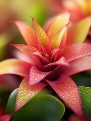 Dew Kissed Bromeliad Blossom A Symphony of Color and Texture Nature's Intricate Beauty Close Up