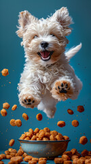 Happy Fluffy Puppy Jumping for Flying Dog Treats