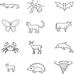 Collection of cute line art pet icon set  isolated on white background. Vector flat illustration. For shelter emblems, veterinary logo, children decor. EPS 10