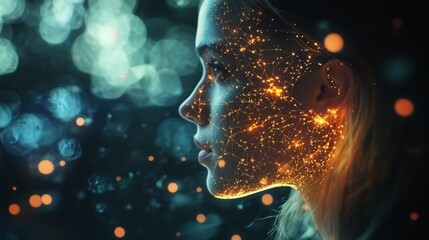 Futuristic woman with neural networks  ai, digital science, and cyber health innovations