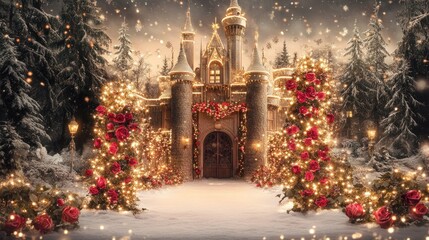 Obraz premium Winter Wonderland Castle at Night