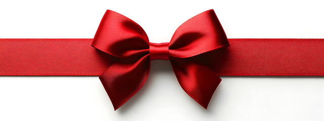 A large red ribbon with a bow on a white background

