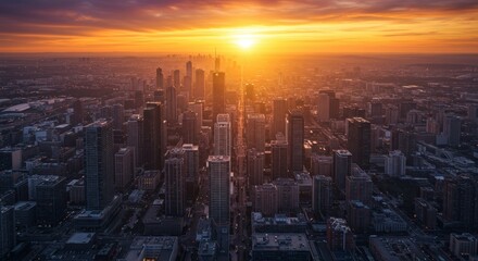 Fototapeta premium <Los Angeles Cityscape at Sunset: Aerial View of Skyline and Architecture with Vibrant Colors and Nature Fusion>