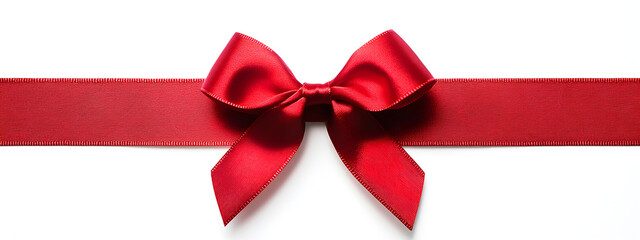 A large red ribbon with a bow on a white background
